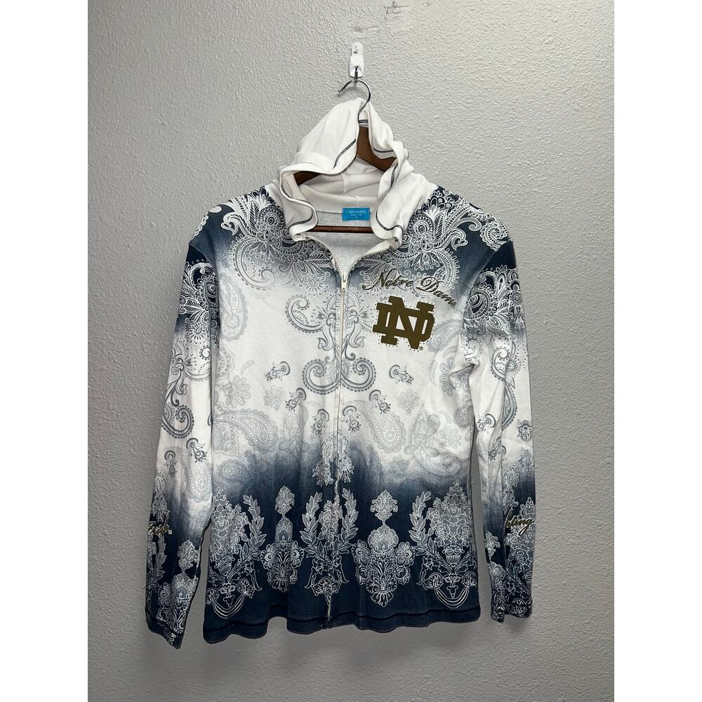 Womens Notre Dame Top Full Zip Lightweight Hooded Tee Shirt P. Michael Small